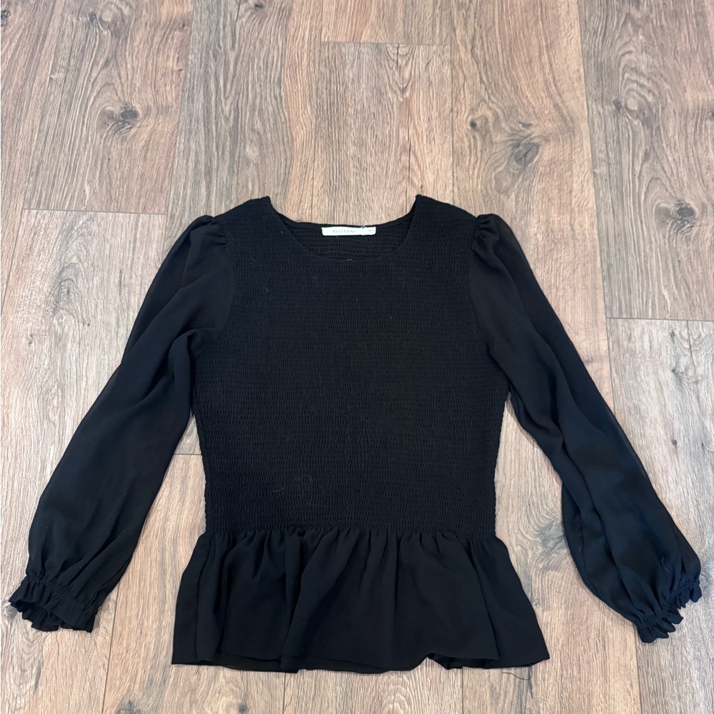 Ellison Black Smocked Peplum Blouse women’s M